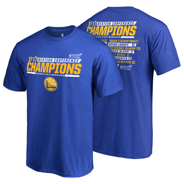 Men's  Golden State Warriors Western Conference Champions Locker Room Adidas 2017 NBA the finals Royal T-shirt